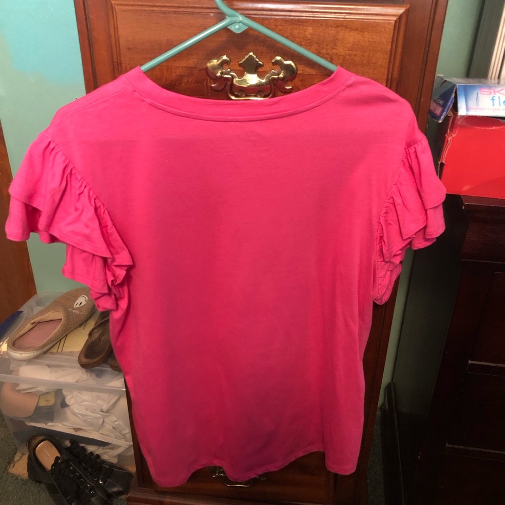 Crown & Ivy Pink Ruffle Sleeve Top NWOT - Picture 8 of 9